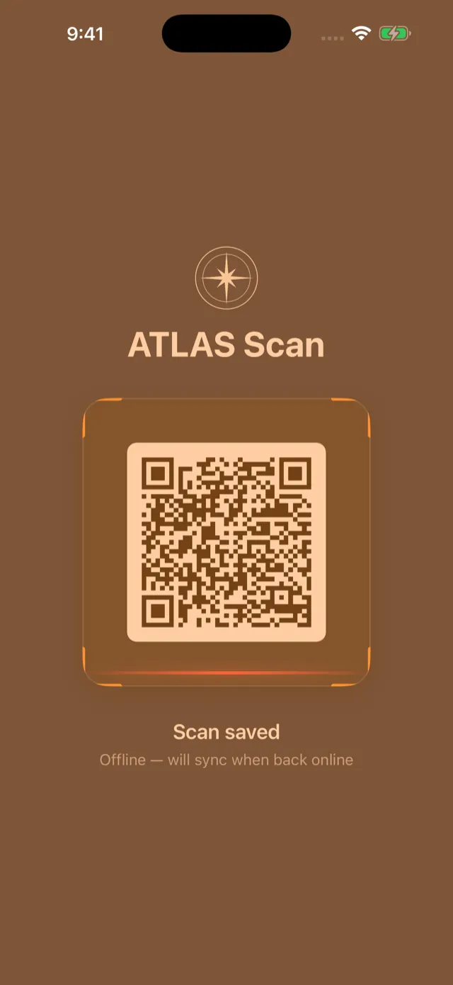 ATLAS Scan Kiosk showing a scan saved offline that will sync when back online.